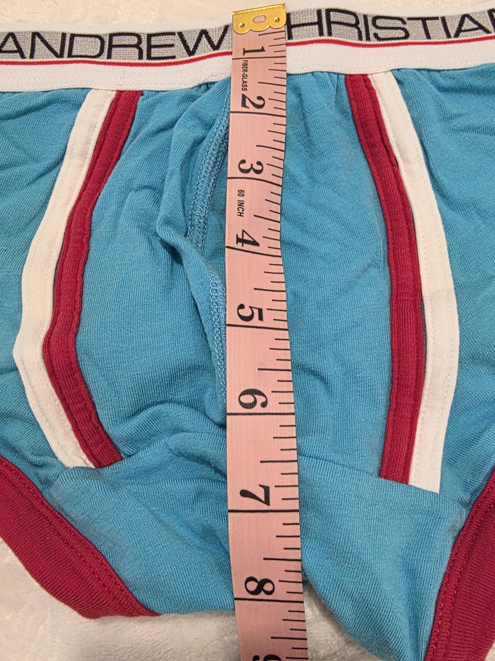 Andrew Christian Men’s Light Tel & Red Modal Trunk - Picture 8 of 10